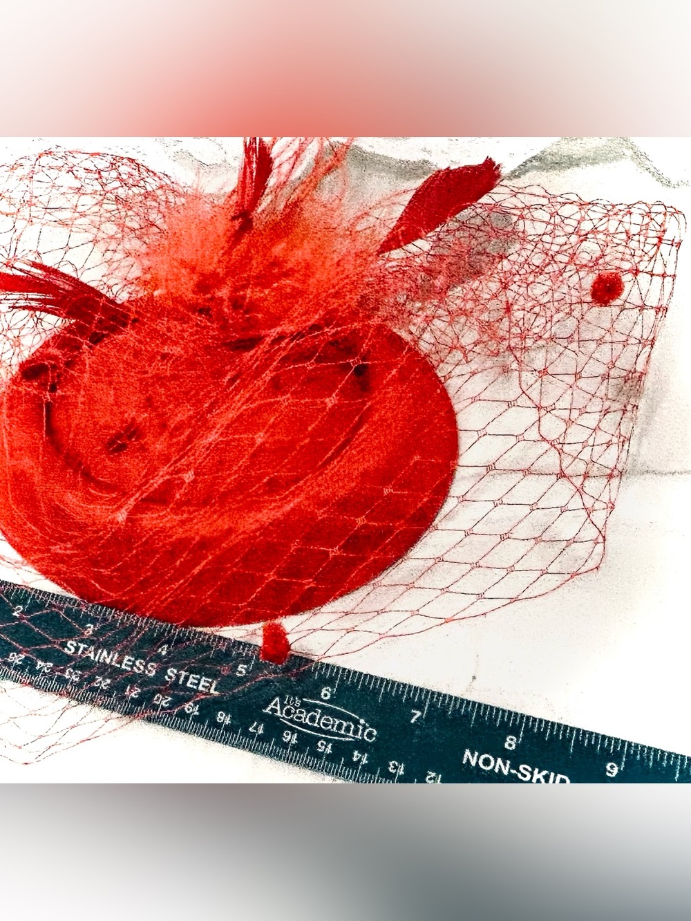 Elegant Red Fascinator Hat Kentucky Derby Wedding Guest Church Hat - Picture 6 of 7